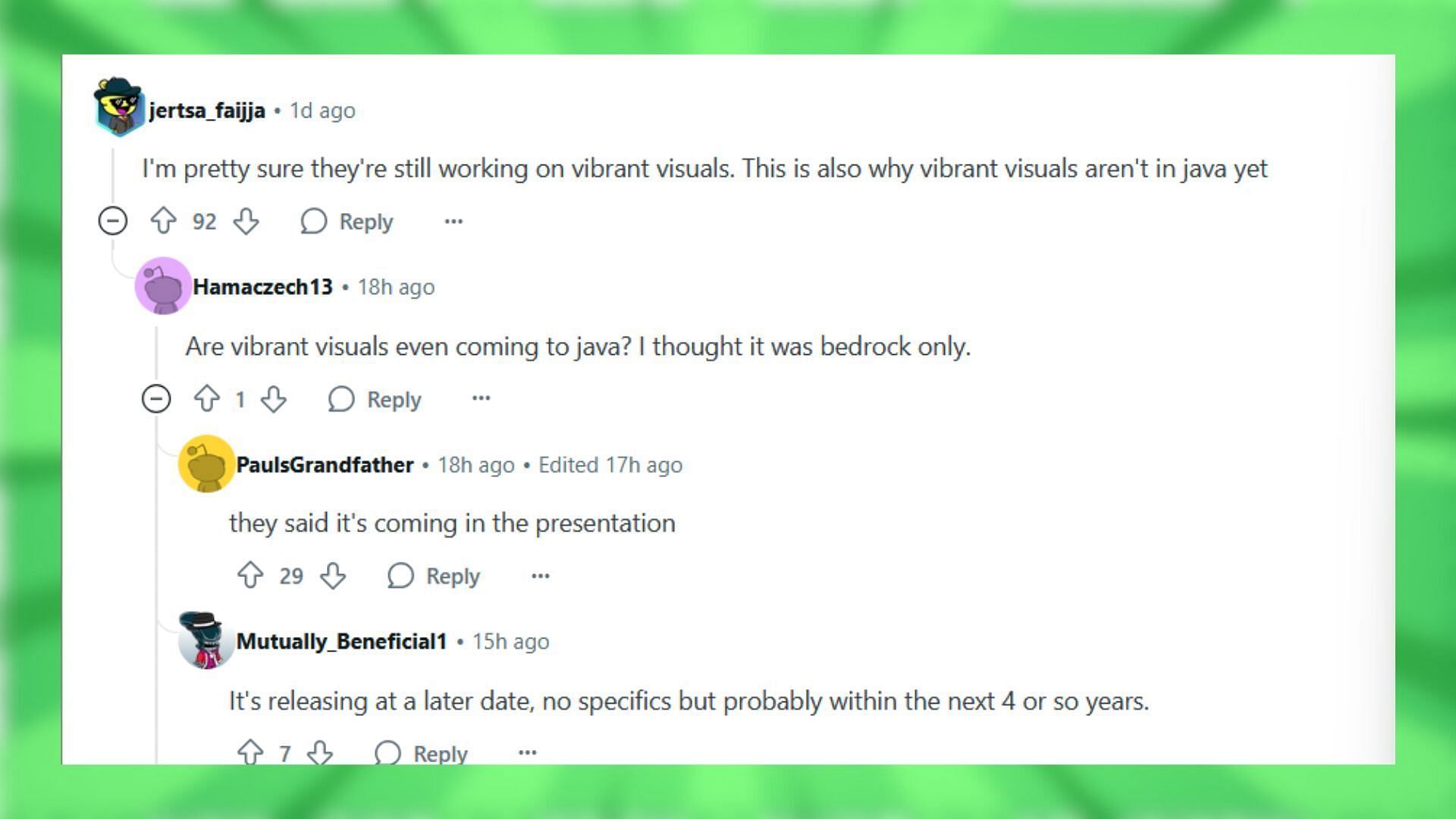 Redditors react to the Vibrant Visuals update for Minecraft Bedrock Edition (Image via Reddit)